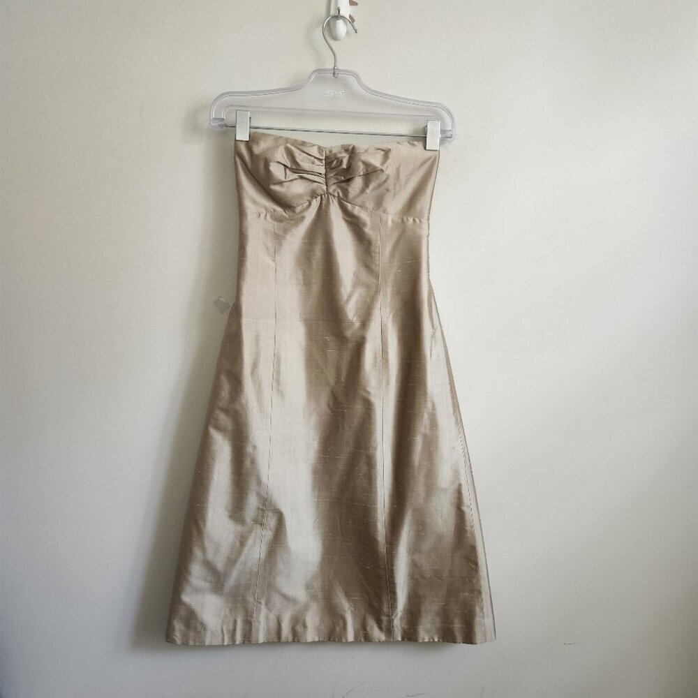 JENNY YOO | silk dress strapless Champagne Gold sz 0 - Picture 3 of 7